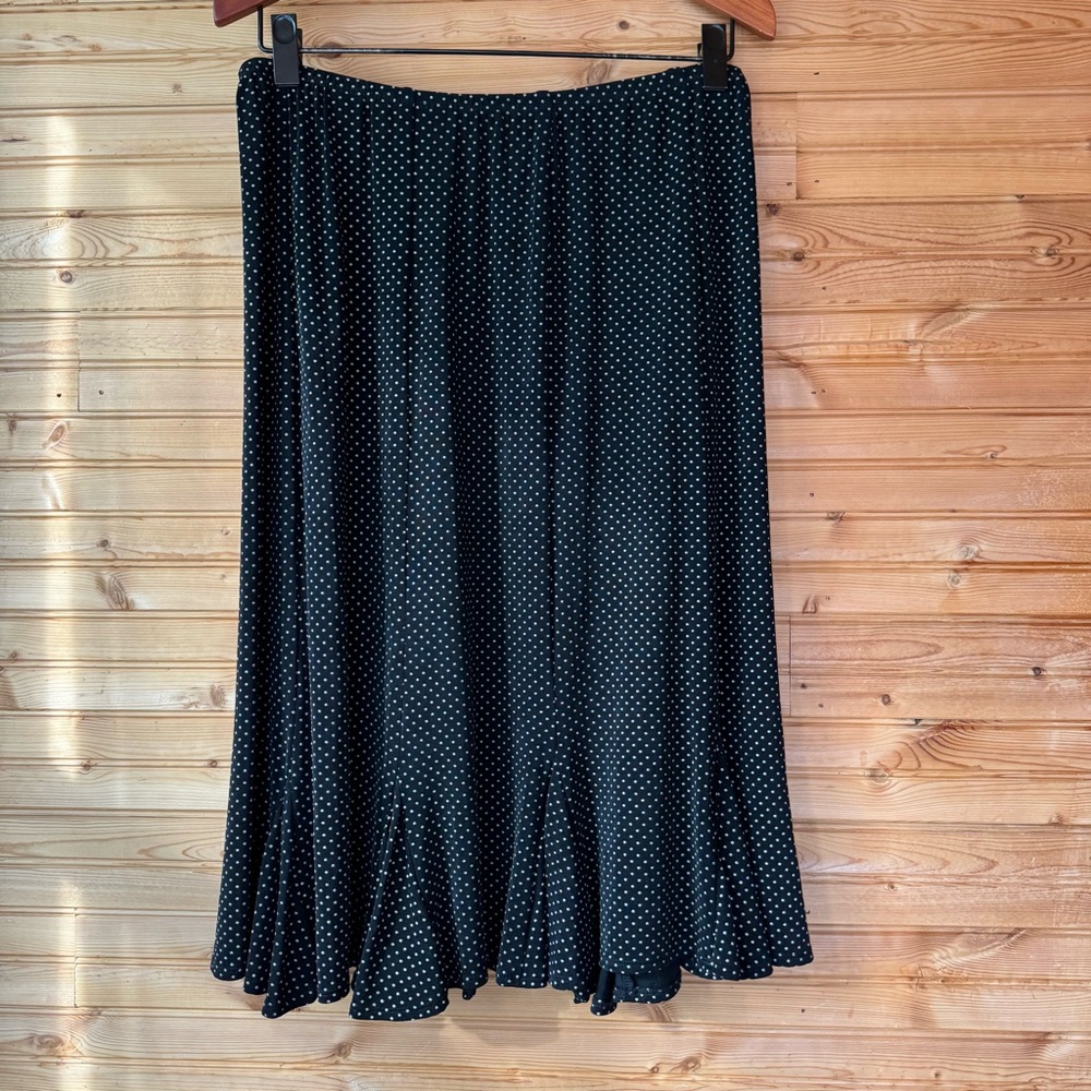 Laura Ashley Skirt A-Line Flutter Polka Dot Black White Medium Whimsigoth Witchy